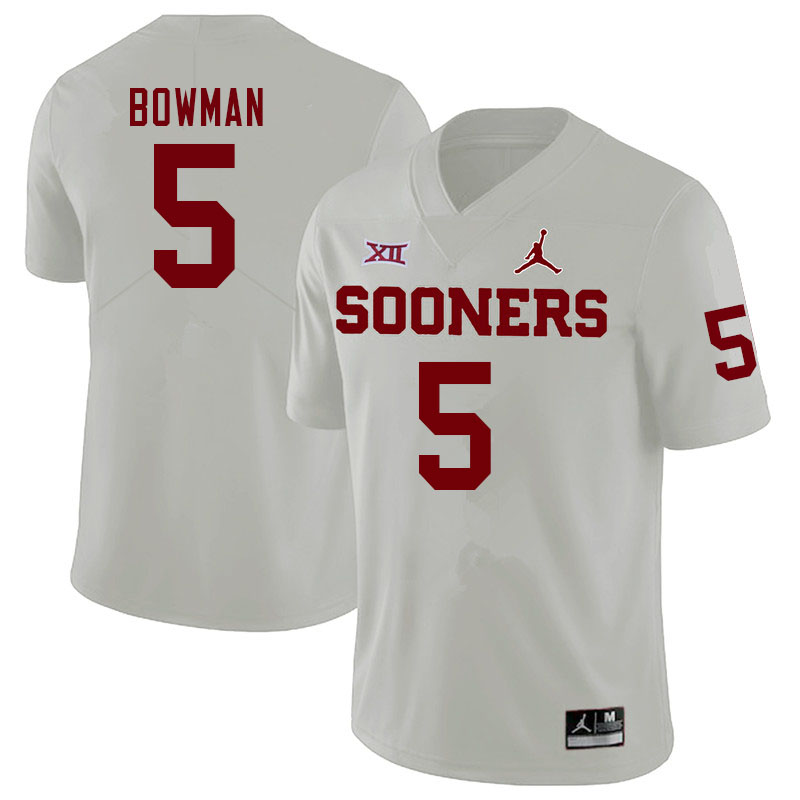 Men #5 Billy Bowman Oklahoma Sooners College Football Jerseys Sale-White - Click Image to Close